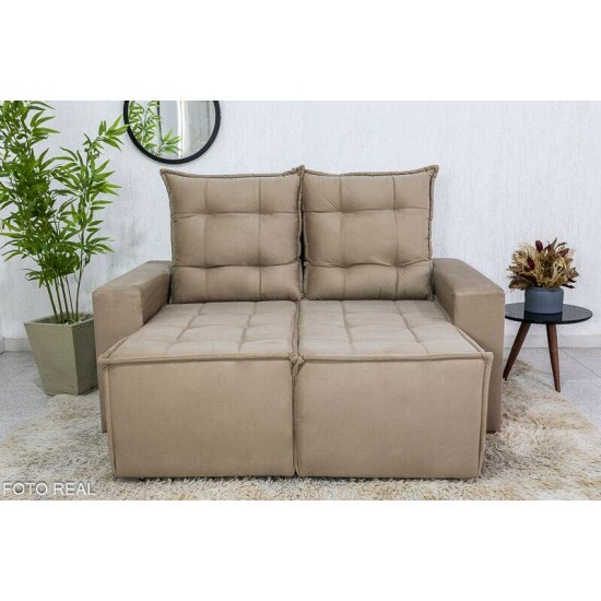 Sof� Retr�til Reclin�vel Rafaela 1.40m Veludinho Bege A32