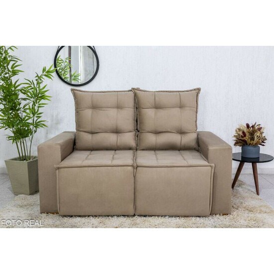 Sof� Retr�til Reclin�vel Rafaela 1.40m Veludinho Bege A32