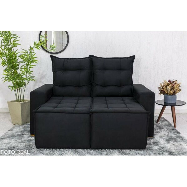 Sof Retrtil Reclinvel Rafaela 1.60m Veludinho Preto B20