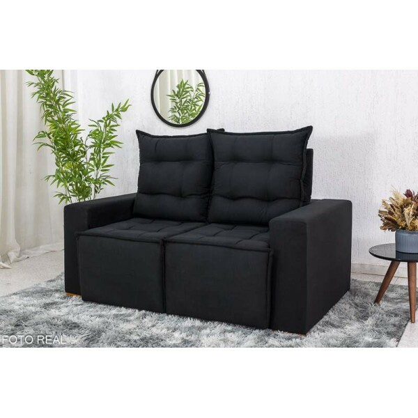 Sof Retrtil Reclinvel Rafaela 1.60m Veludinho Preto B20