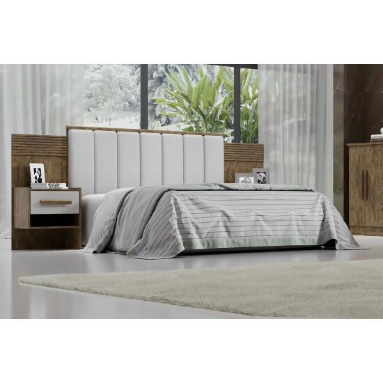 Cabeceira Queen 1.60m �ris Acolchoada Linho Bege e Detalhe Ripado Ip�/Off D Doro