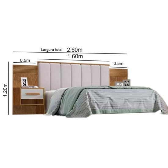 Cabeceira Queen 1.60m �ris Acolchoada Linho Bege e Detalhe Ripado Ip�/Off D Doro