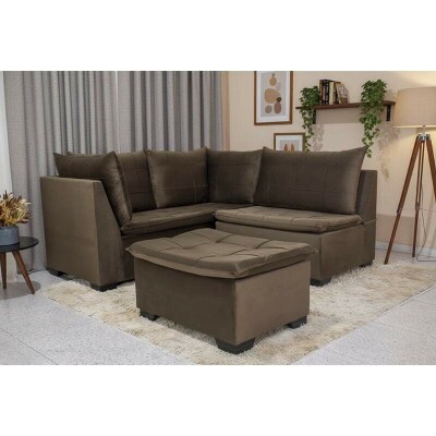 Sof Canto Viena Veludo Marrom A17