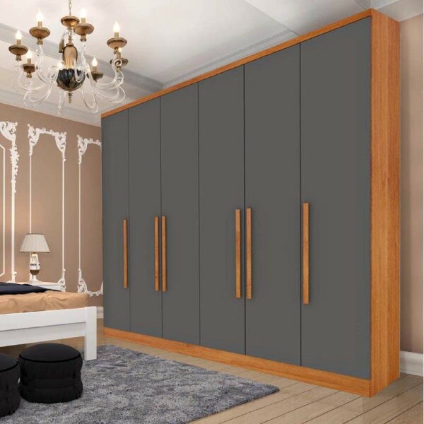 Roupeiro Casal Veneza Cinamomo/Grafite 6 Portas 4 Gavetas Larg. 2.39m - Tcil