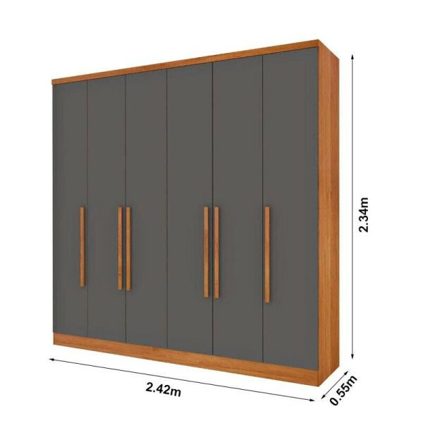 Roupeiro Casal Veneza Cinamomo/Grafite 6 Portas 4 Gavetas Larg. 2.39m - Tcil