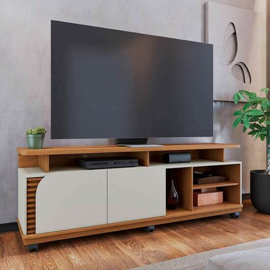 Rack Bancada Jurer� Larg. 1.80m Freij�/Off White Matte para TV at� 75\\\" - Colibri