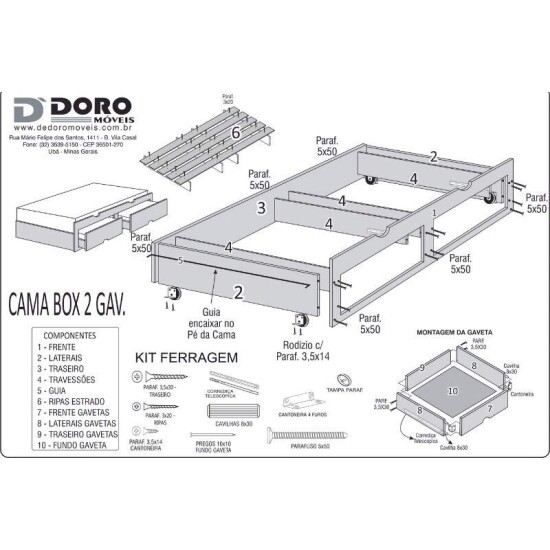Cama Solteiro Prim�cia Ripado + Cama Auxiliar Solteiro 2 Gavetas Yp� D Doro