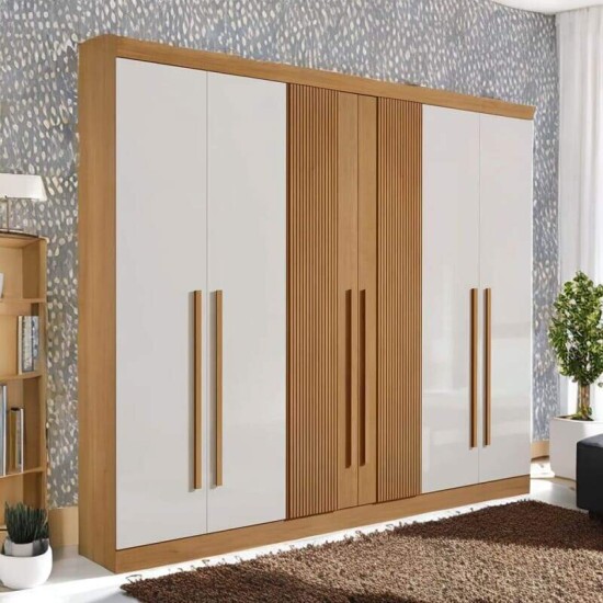 Roupeiro Casal Da Vinci Plus Cinamomo/Off 6 Portas 6 Gavetas 100% MDF Detalhe Ripado Larg. 2.75m - D doro