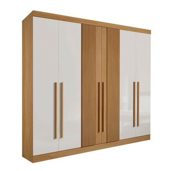 Roupeiro Casal Da Vinci Plus Cinamomo/Off 6 Portas 6 Gavetas 100% MDF Detalhe Ripado Larg. 2.75m - D doro
