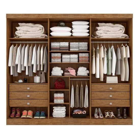 Roupeiro Casal Da Vinci Plus Cinamomo/Off 6 Portas 6 Gavetas 100% MDF Detalhe Ripado Larg. 2.75m - D doro