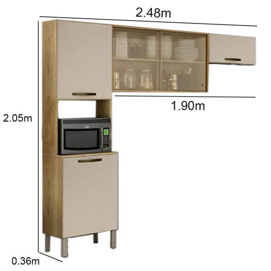 Cozinha Val�ncia 3 Pe�as Torre quente + A�reo Reflecta 1.20 + Arm�rio geladeira Carvalho/Off White - Sall�to