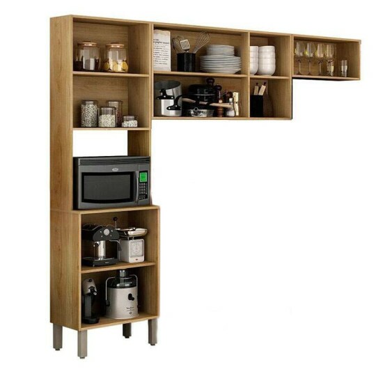 Cozinha Val�ncia 3 Pe�as Torre quente + A�reo Reflecta 1.20 + Arm�rio geladeira Carvalho/Off White - Sall�to
