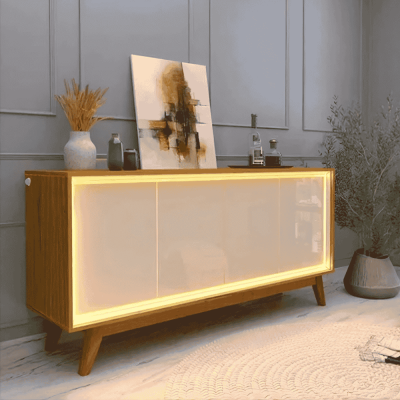 Buffet Requinte Naturale/Off com LED Larg. 1.60m - Gelius