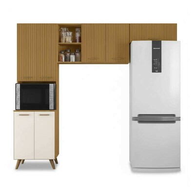 Armrio Cozinha Olinda Freij/Off Paneleiro + Areo 1.05m + Areo de Geladeira Ripado 3D - Poliman