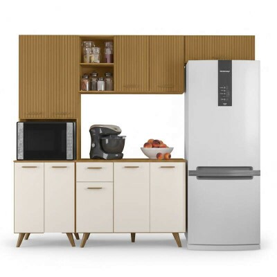 Armrio Cozinha Olinda Freij/Off Paneleiro + Areo 1.05m + Balco e Areo de Geladeira Ripado 3D Larg. 2.33m - Poliman