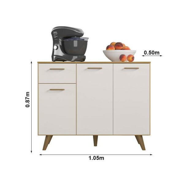 Armrio Cozinha Olinda Freij/Off Paneleiro + Areo 1.05m + Balco e Areo de Geladeira Ripado 3D Larg. 2.33m - Poliman
