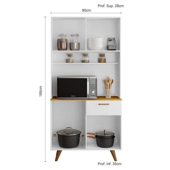 Kit de Cozinha 0,90m Izis Branco 4 Portas 1 Gaveta - Poliman