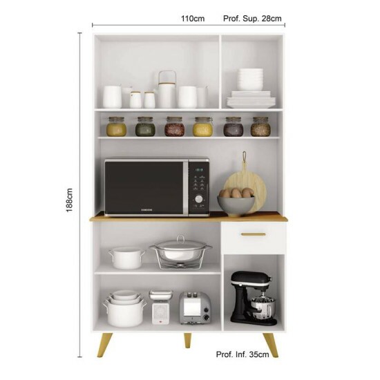 Kit Cozinha L�via 6 Portas 1 Gaveta Larg. 1.10m Branco Poliman