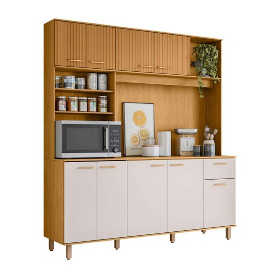 Kit Cozinha N�ria Ripado 3D 9 Portas 1 Gaveta Larg. 1.80m Freij�/Off Poliman