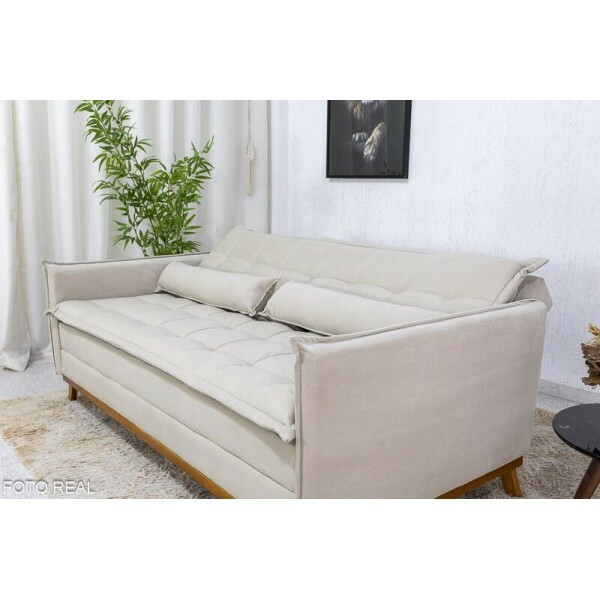 Sof Cama Lotus larg. 1.93m Molas Bonnel Veludo Bege 01