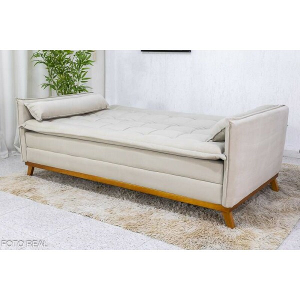 Sof Cama Lotus larg. 1.93m Molas Bonnel Veludo Bege 01