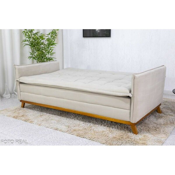 Sof Cama Lotus larg. 1.93m Molas Bonnel Veludo Bege 01