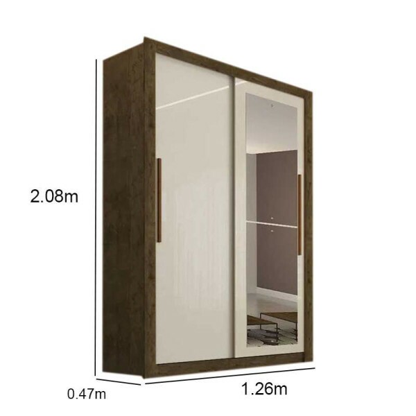 Guarda-Roupa Solteiro New Panam 2 Portas 2 Gavetas c/Espelho Tquio Yp/Off White Larg. 1.26m Sallto