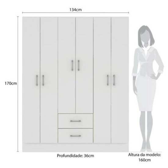 Guarda-Roupa Solteiro Jamaica 6 Portas Larg. 1.34m Branco Fellicci