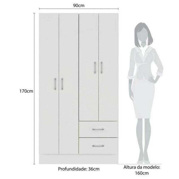 Guarda-Roupa Solteiro Manaus 4 Portas Larg. 0.90m Branco Fellicci