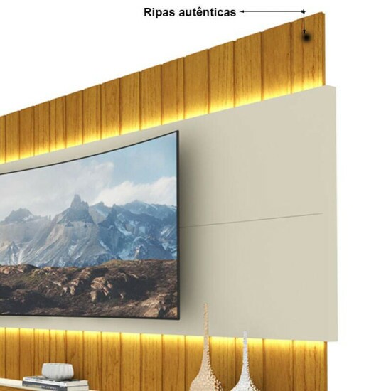 Home Suspenso 2,60m Soberano Naturale/Off com Detalhe Ripado e LED para TV at� 85\" - Gelius
