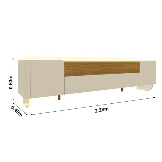 Rack Infinity Off/Naturale C/ P�s de Vidro 100% MDF TV at� 85 polegadas Larg. 2.30m - Gelius