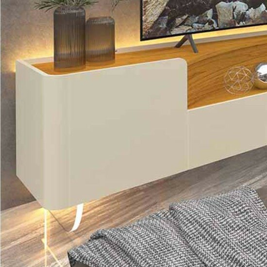 Rack Infinity Off/Naturale C/ P�s de Vidro 100% MDF TV at� 85 polegadas Larg. 2.30m - Gelius