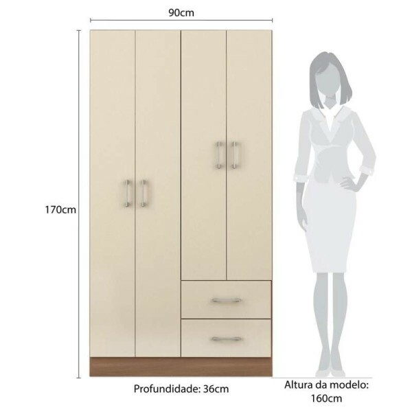 Guarda-Roupa Solteiro Manaus 4 Portas Larg. 0.90m Cinamomo/Off White Fellicci