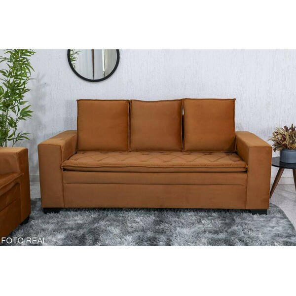 Sof 3 e 2 lugares Frana com Puff Veludo Terracota A62 Larg. 1.86m