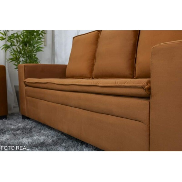 Sof 3 e 2 lugares Frana com Puff Veludo Terracota A62 Larg. 1.86m