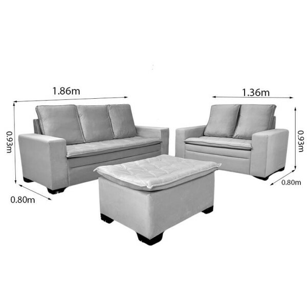 Sof 3 e 2 lugares Frana com Puff Veludo Terracota A62 Larg. 1.86m