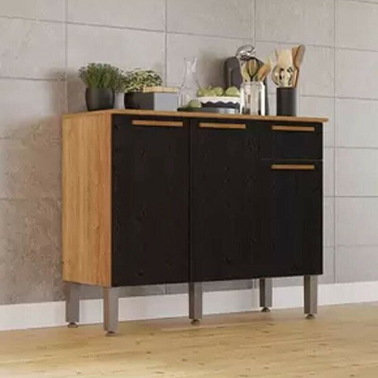 Balc�o Cozinha Madri Larg. 1.05m Cinamomo/Preto Sall�to