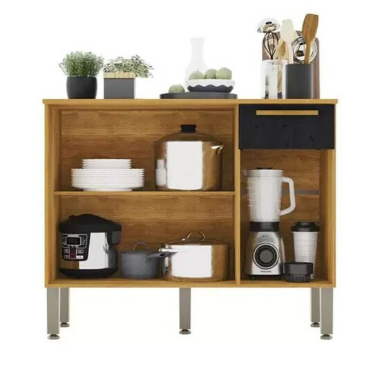 Balc�o Cozinha Madri Larg. 1.05m Cinamomo/Preto Sall�to