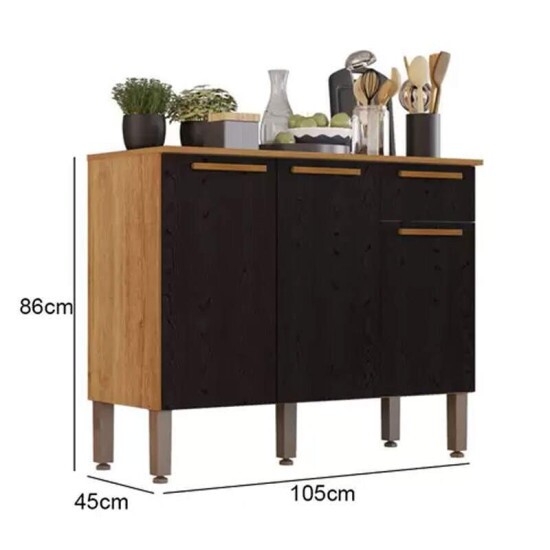 Balc�o Cozinha Madri Larg. 1.05m Cinamomo/Preto Sall�to