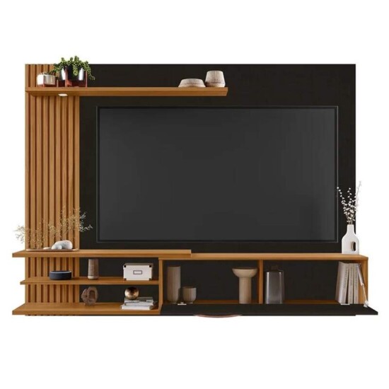 Painel NT 1355 Larg. 1.82m Preto/Freij� Ripado C/ Led TV at� 65\\\" - Not�vel