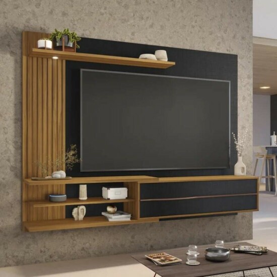 Painel NT 1355 Larg. 1.82m Preto/Freij� Ripado C/ Led TV at� 65\\\" - Not�vel