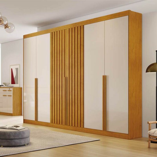 Guarda-roupa Casal Siena Nature/Off 6 Portas 6 Gavetas Ripado 100% MDF Larg. 2.70m - Bianchi