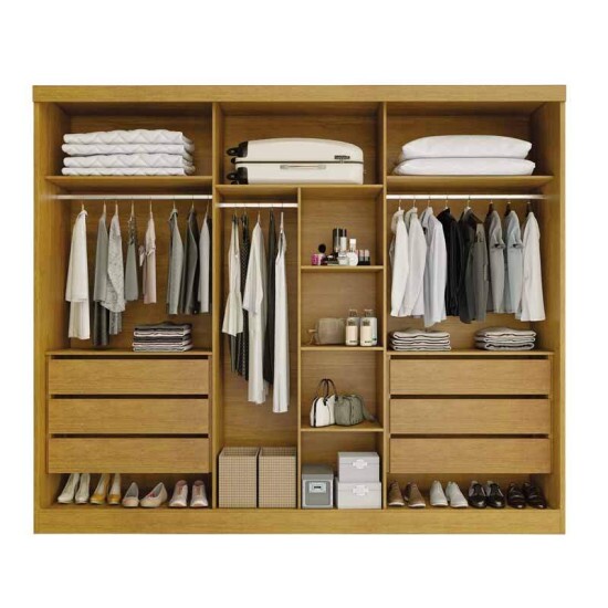 Guarda-roupa Casal Siena Nature/Off 6 Portas 6 Gavetas Ripado 100% MDF Larg. 2.70m - Bianchi