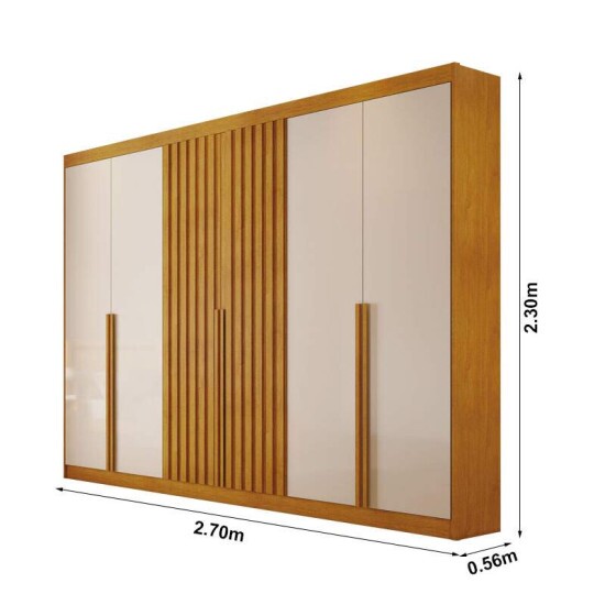 Guarda-roupa Casal Siena Nature/Off 6 Portas 6 Gavetas Ripado 100% MDF Larg. 2.70m - Bianchi