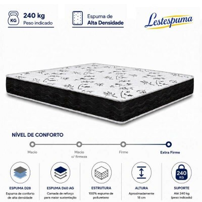 Colch�o Casal Extra Firme Lestespuma 138x188x18 cm | Suporta at� 240kg