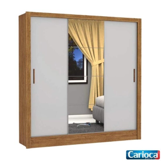 Gurda-roupa Dubai Cinamomo/Off 03 Portas C/ 1 Espelho Larg. 1.79m - Carioca