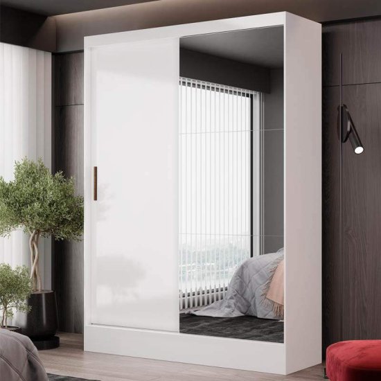 Guarda-roupa Solteiro 1,31m Santiago Plus Branco 2 Portas 2 Gavetas com Espelho - Carioca