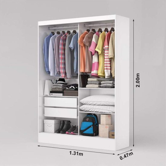Guarda-roupa Solteiro 1,31m Santiago Plus Branco 2 Portas 2 Gavetas com Espelho - Carioca