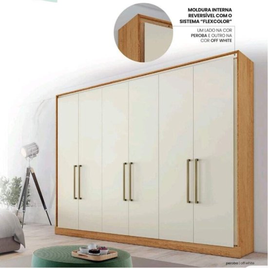 Guarda-roupa Casal 2,40m Argos Peroba/Off 6 portas 6 Gavetas 100% MDF - Made Marcs