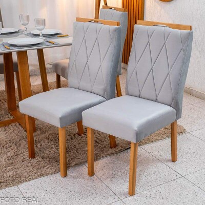 2 Cadeiras Lisboa Veludo Prata 514 Madeira Art Assento - Entregue Montada